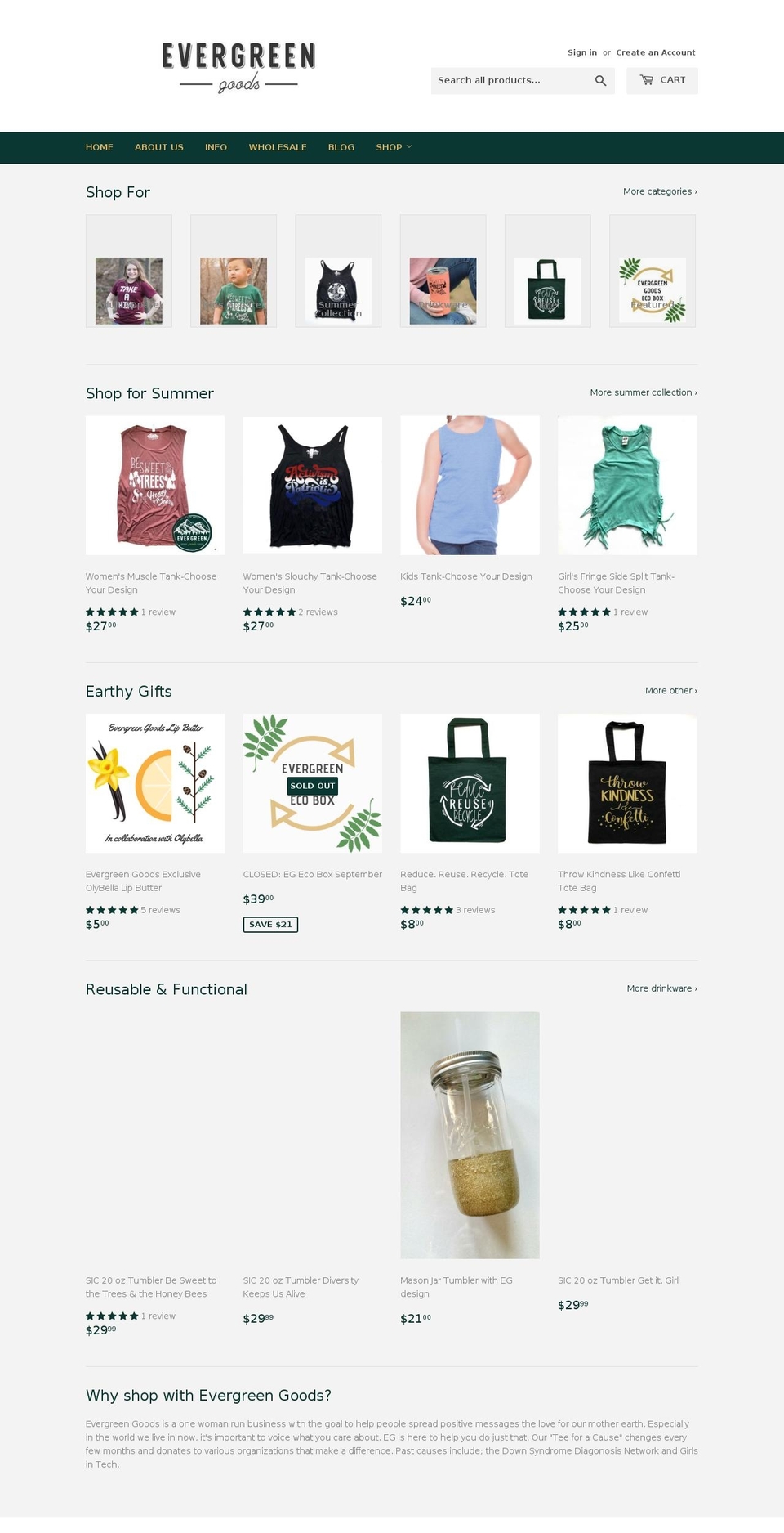 shopevergreengoods.com shopify website screenshot