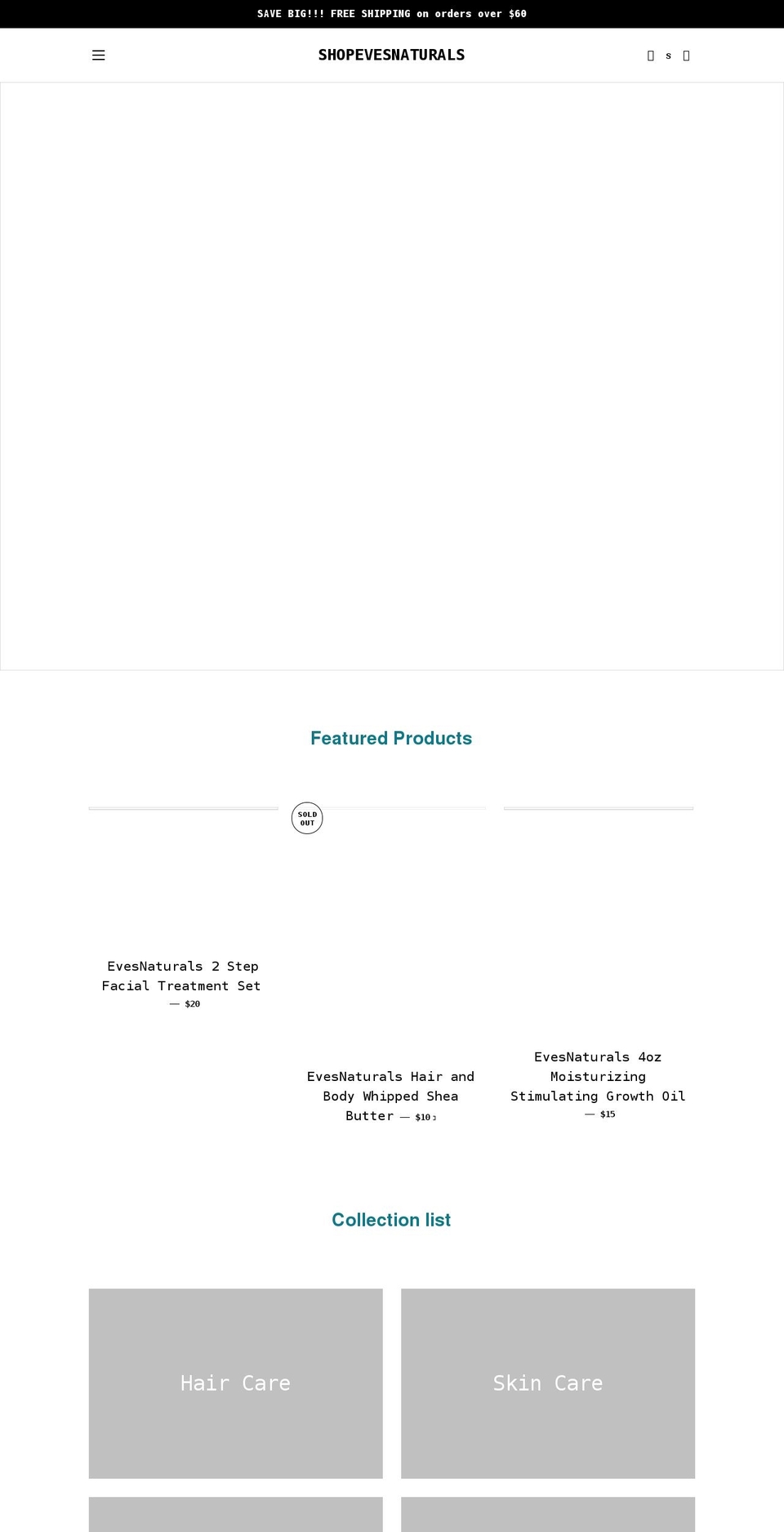 shopevesnaturals.com shopify website screenshot