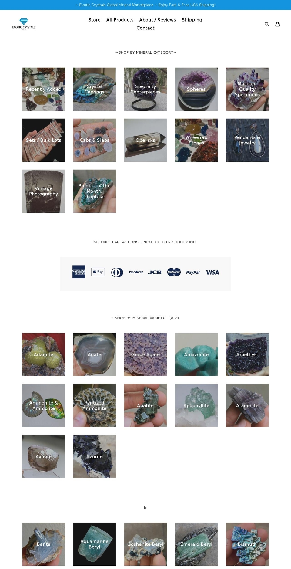 shopexoticcrystals.com shopify website screenshot