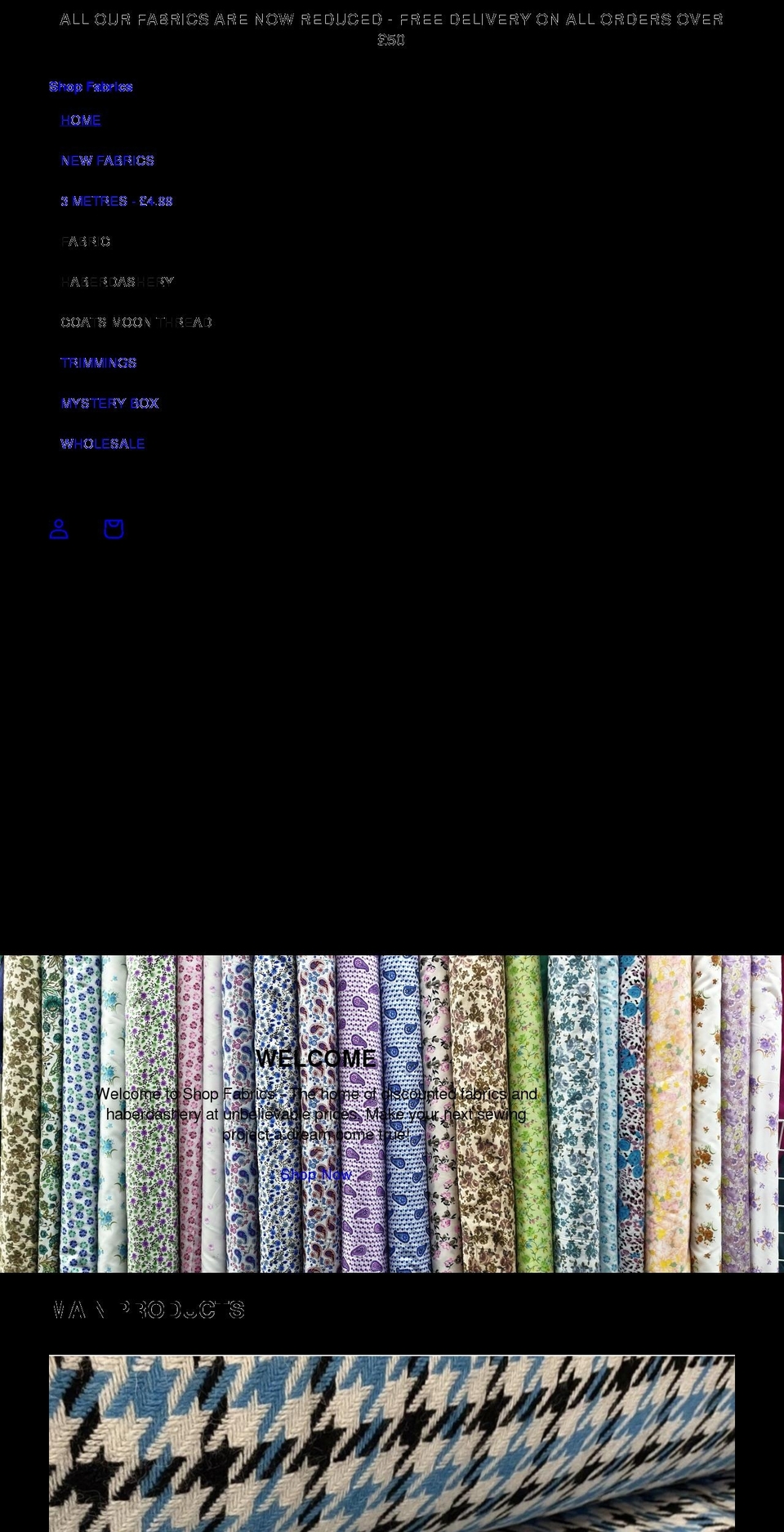 shopfabrics.co.uk shopify website screenshot