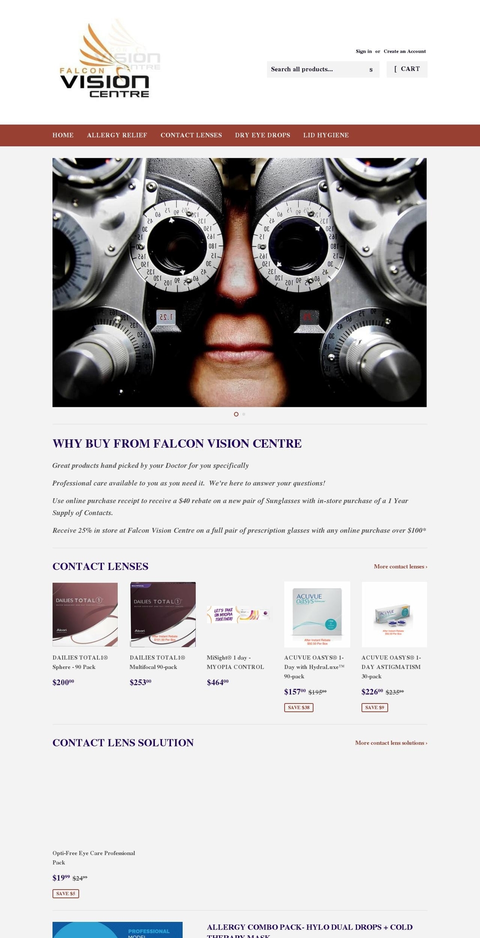 shopfalconvisioncentre.com shopify website screenshot