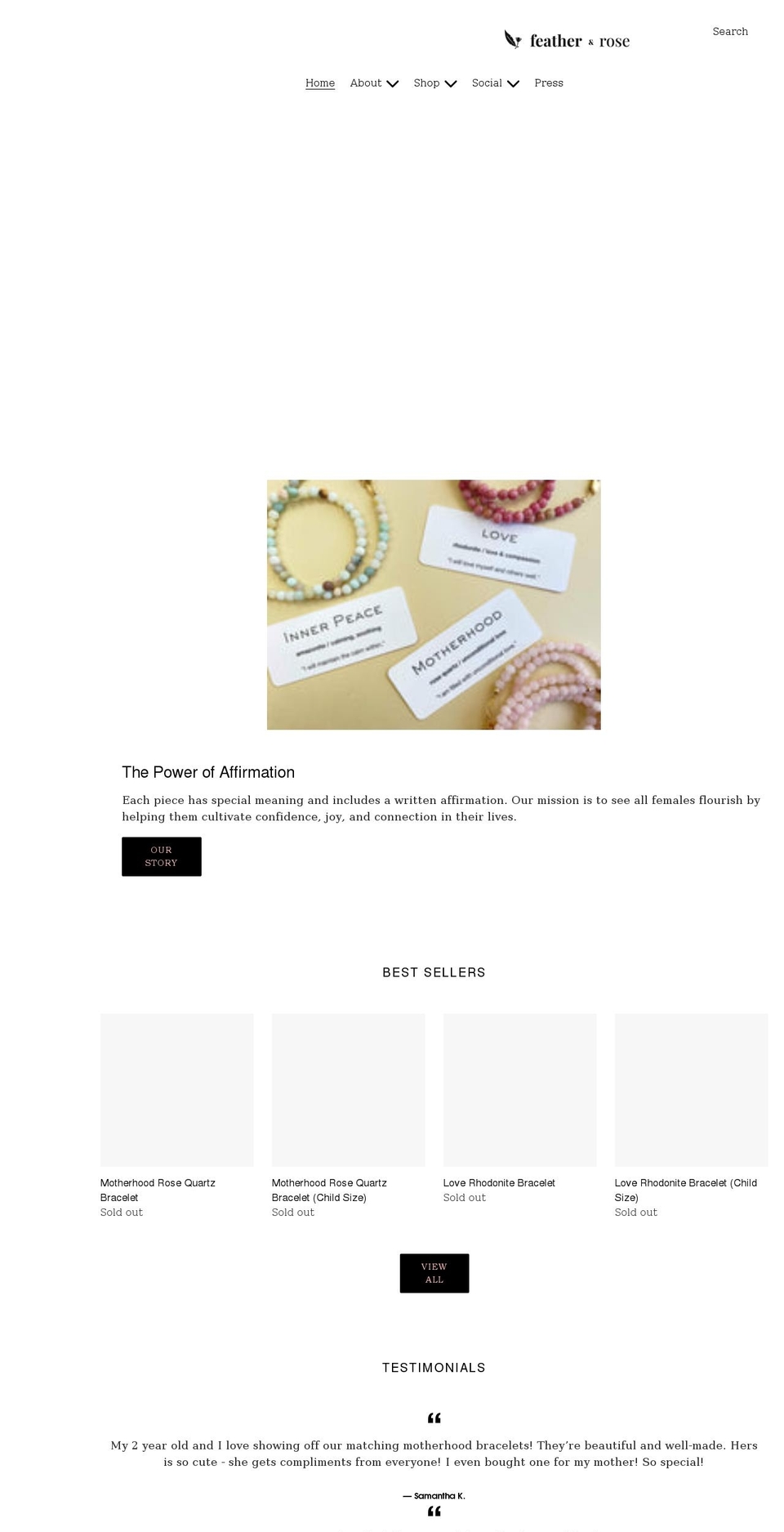 shopfeatherandrose.com shopify website screenshot