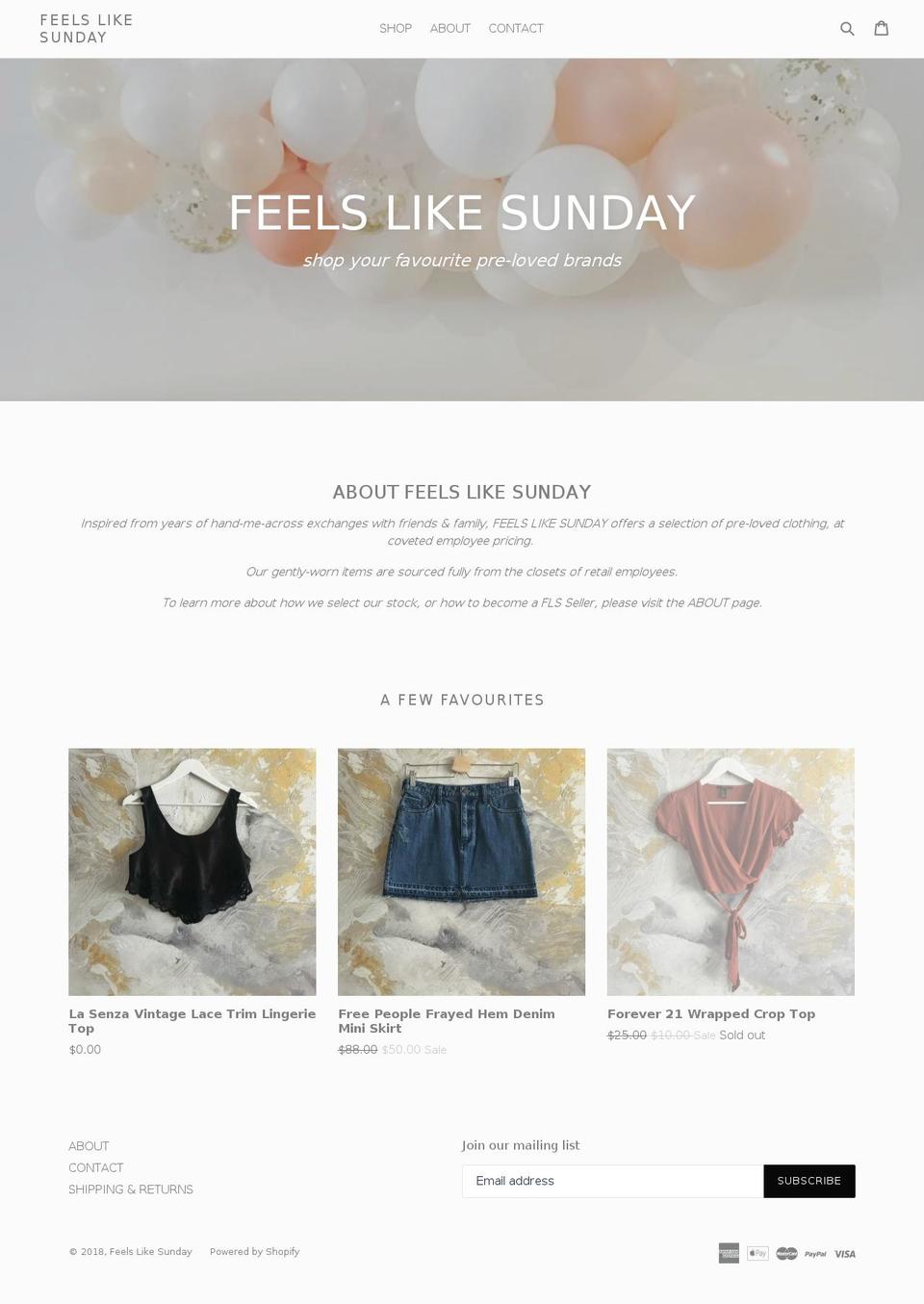 shopfeelslikesunday.com — Shopify storefront screenshot