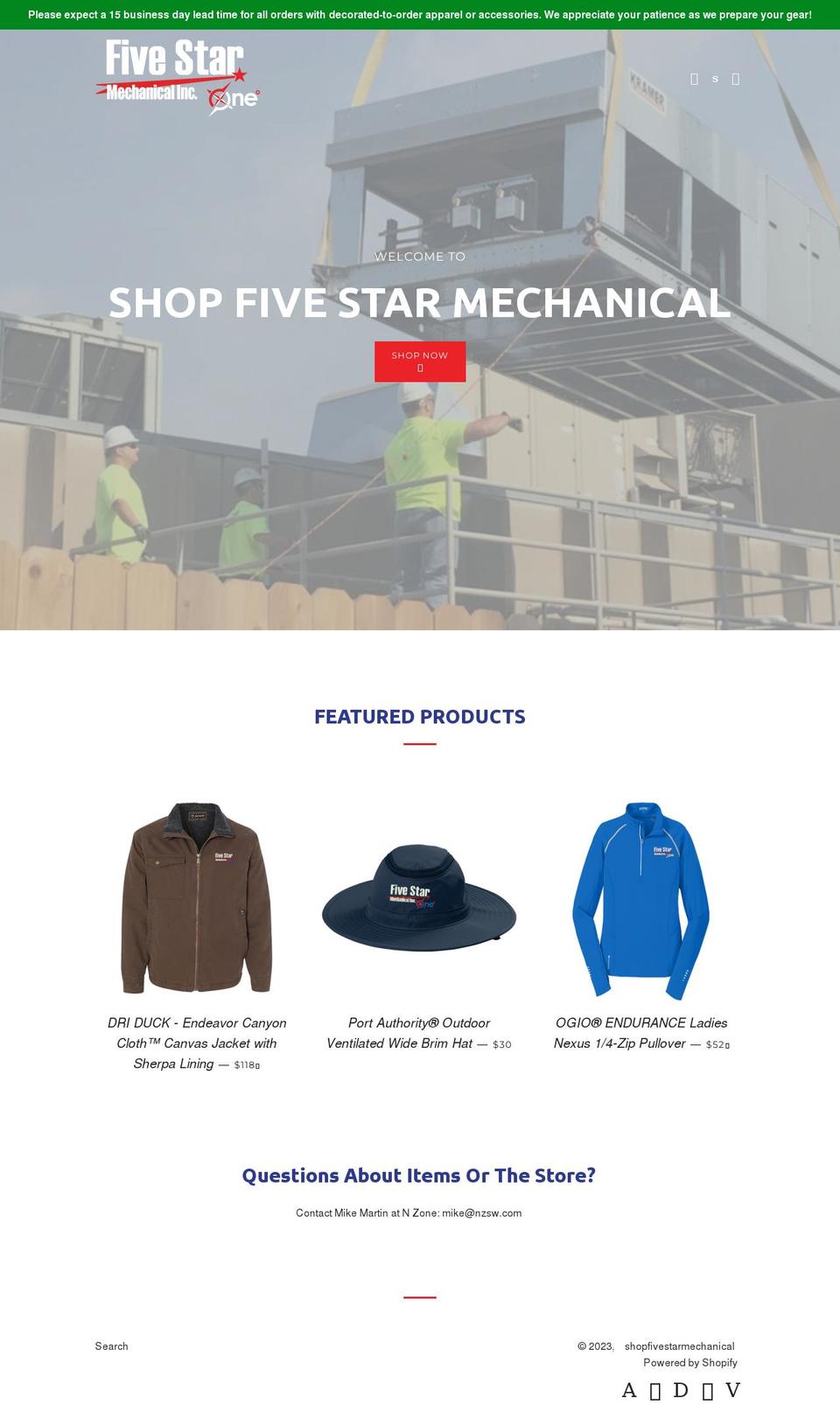 shopfivestarmechanical.com shopify website screenshot
