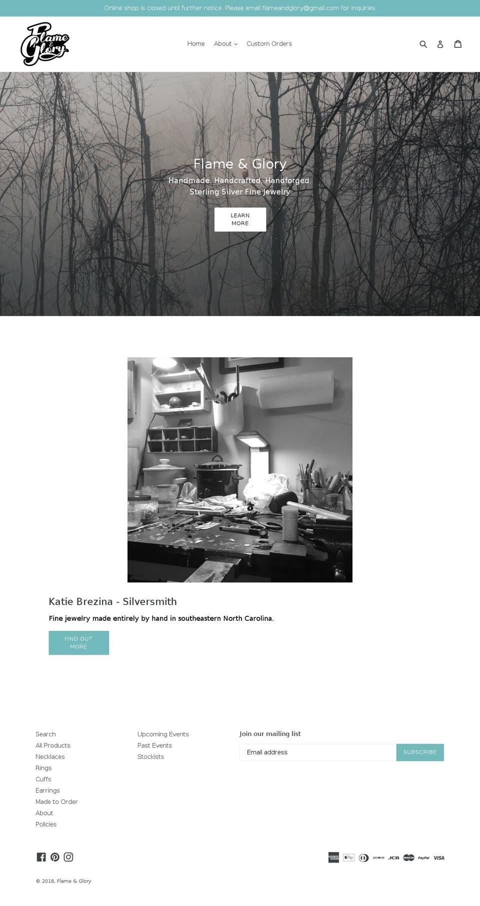 shopflameandglory.com shopify website screenshot