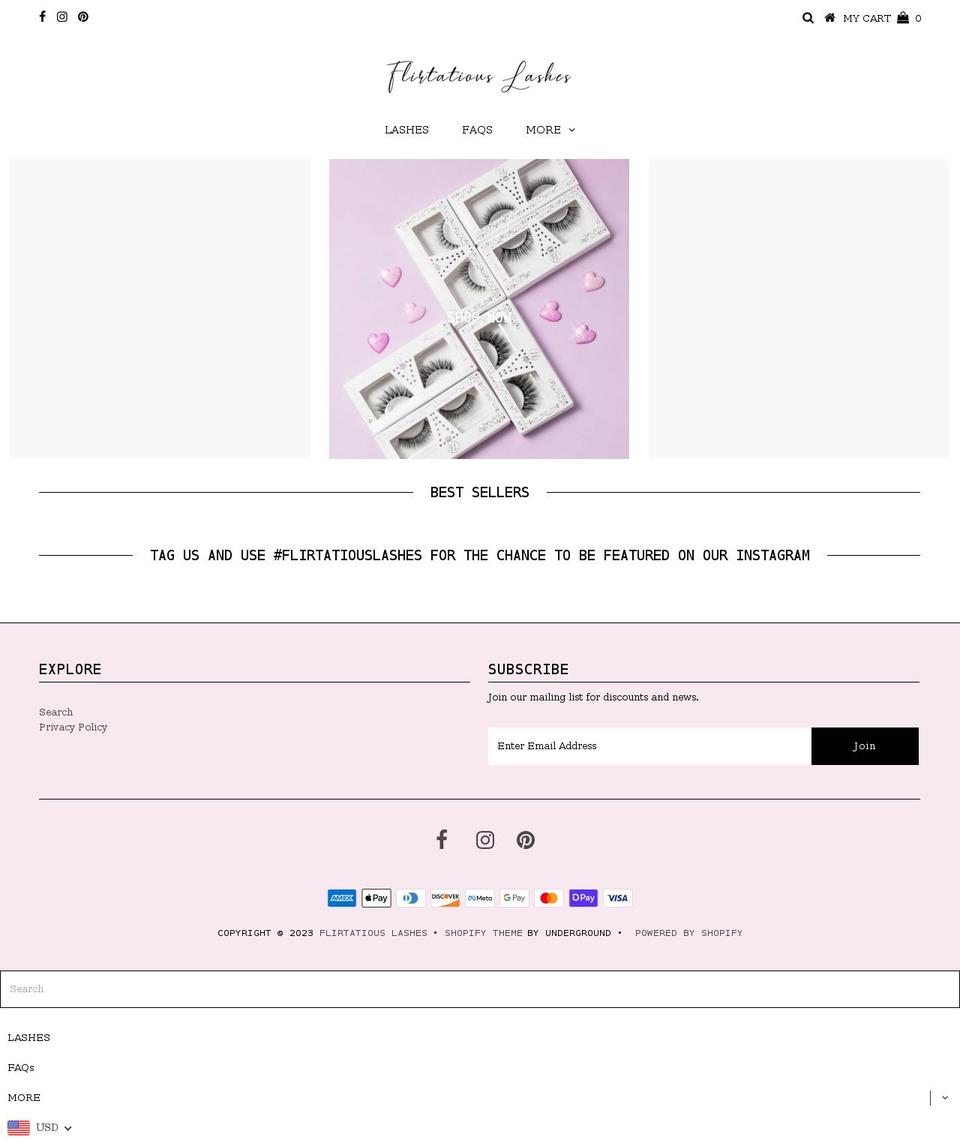 shopflirtatiouslashes.com shopify website screenshot