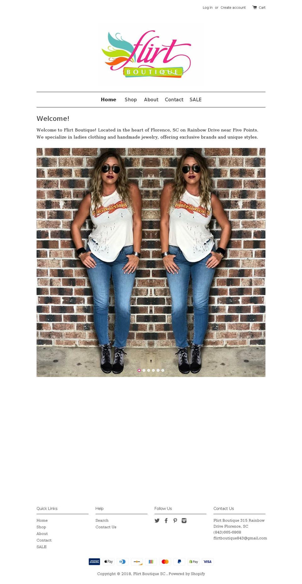 shopflirtboutiquesc.com shopify website screenshot
