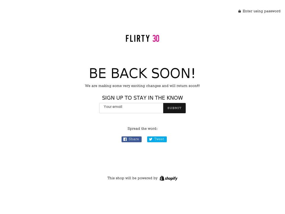 shopflirty30.store shopify website screenshot