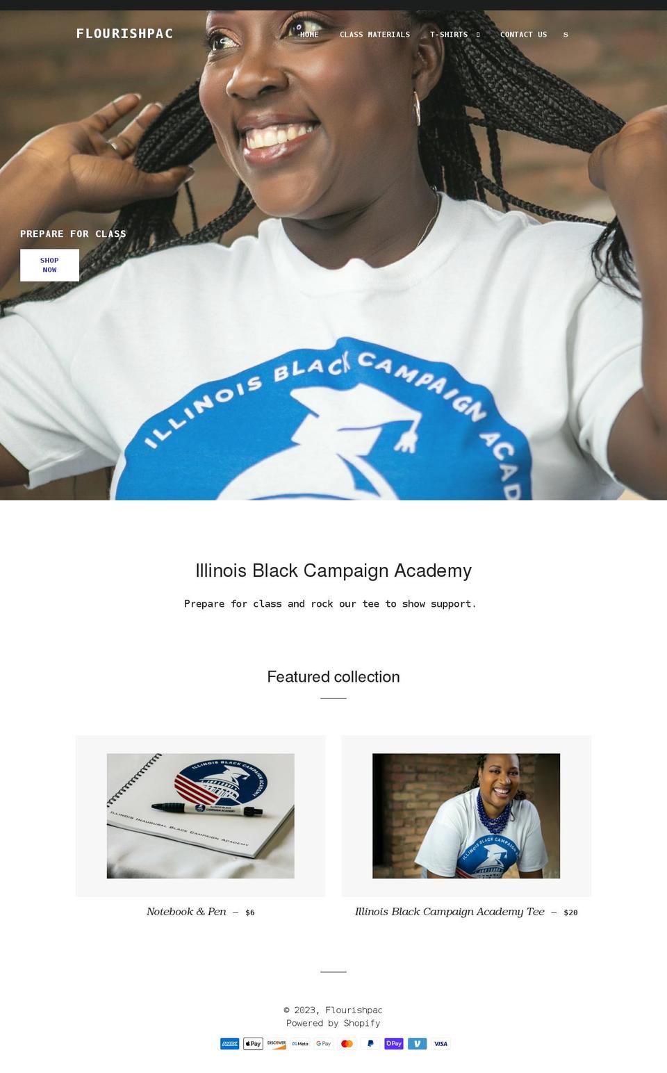 shopflourishpac.org shopify website screenshot