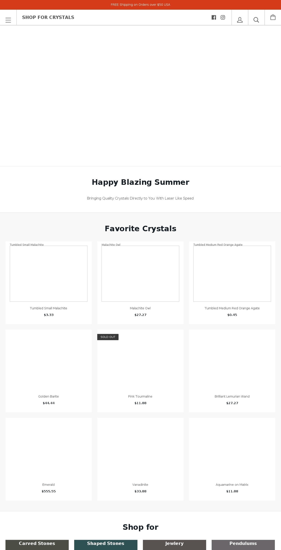 shopforcrystals.com — Shopify storefront screenshot