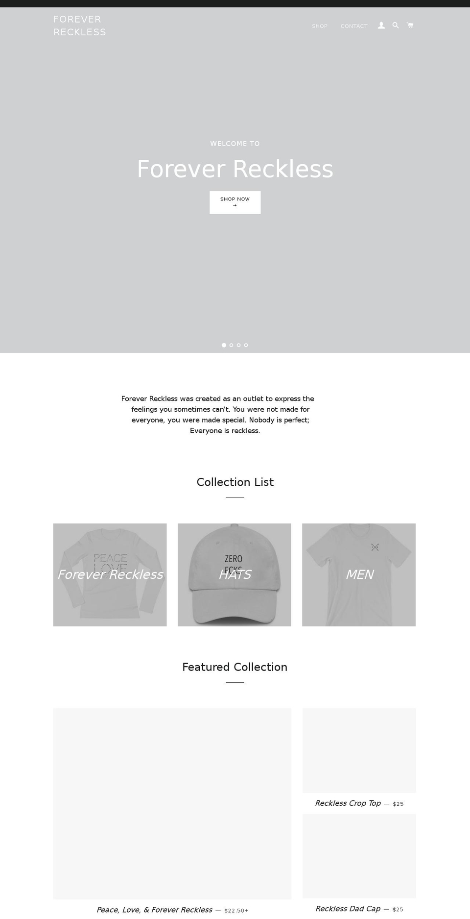 shopforeverreckless.com — Shopify storefront screenshot