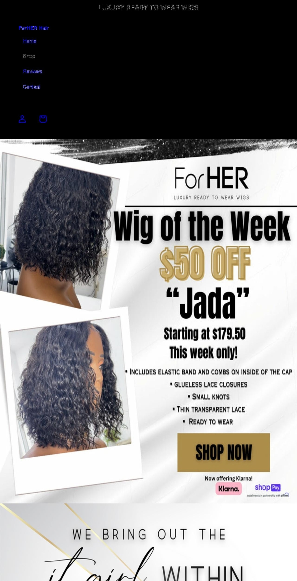 shopforherhair.com shopify website screenshot