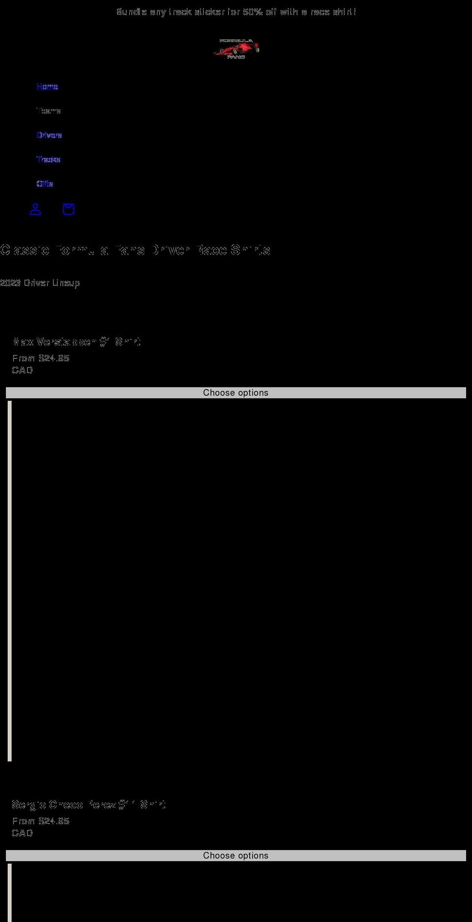 shopformulafans.com shopify website screenshot