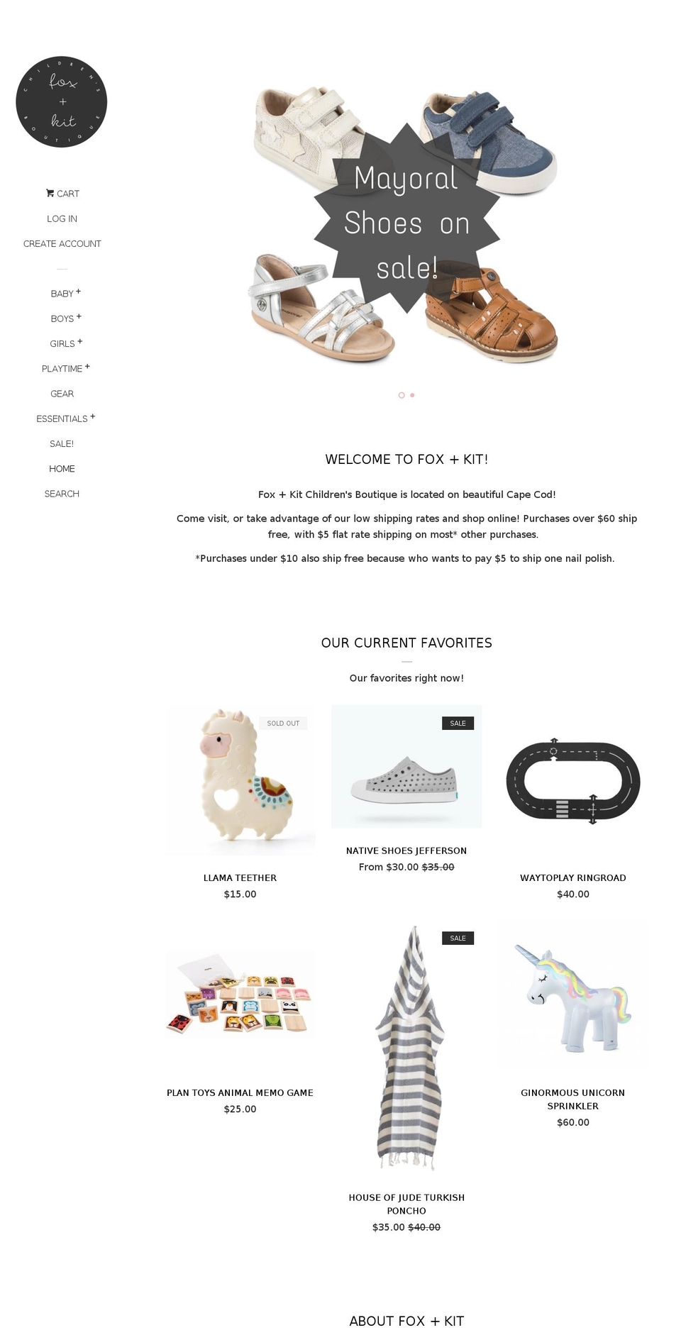 shopfoxandkit.com — Shopify storefront screenshot