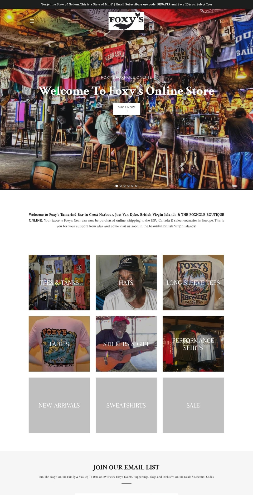 shopfoxysbvi.com — Shopify storefront screenshot