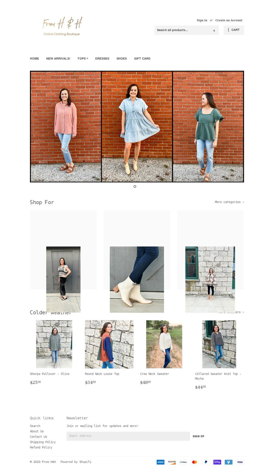 shopfromhandh.com shopify website screenshot