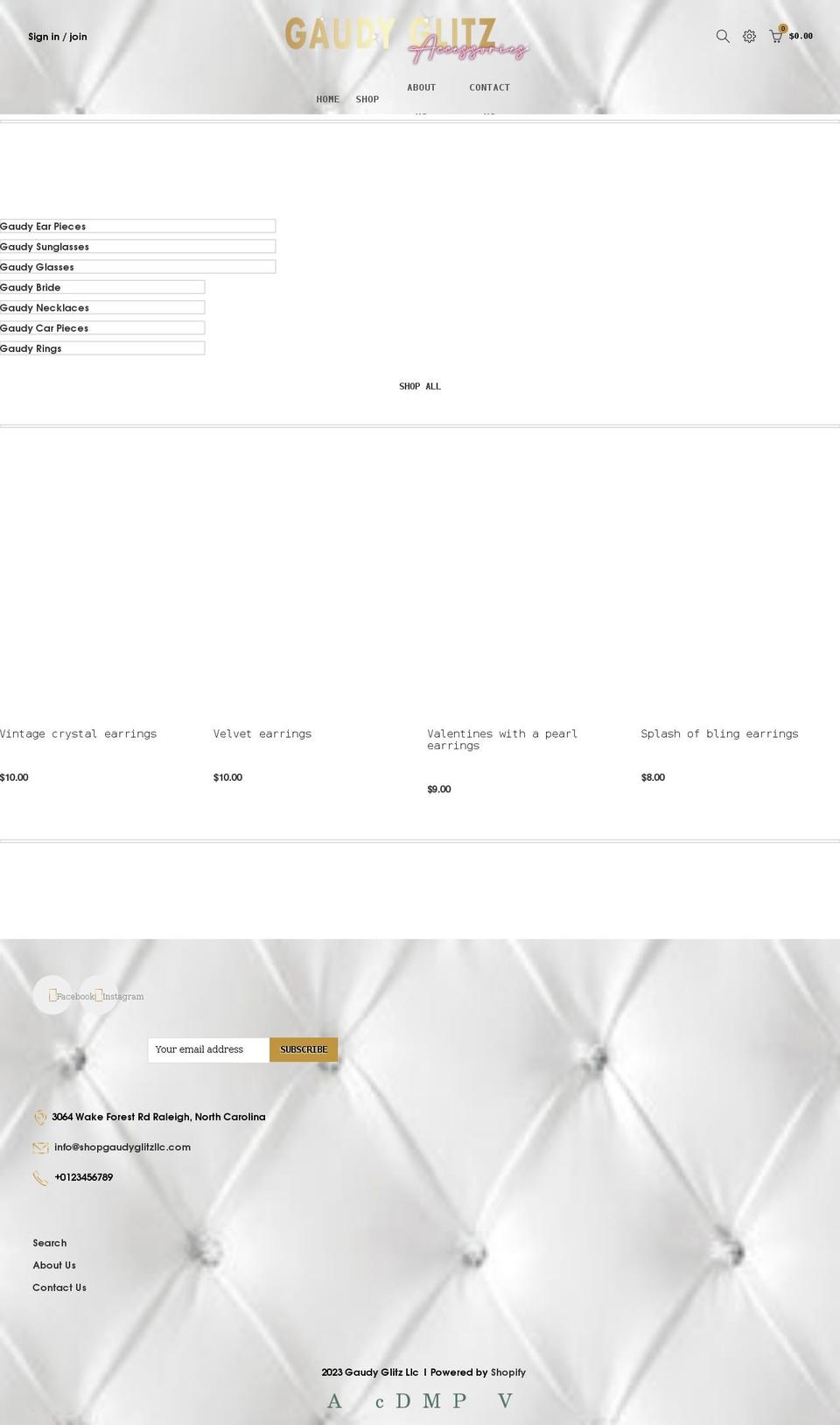 Wide anim v Shopify theme site example shopgaudyglitzllc.com