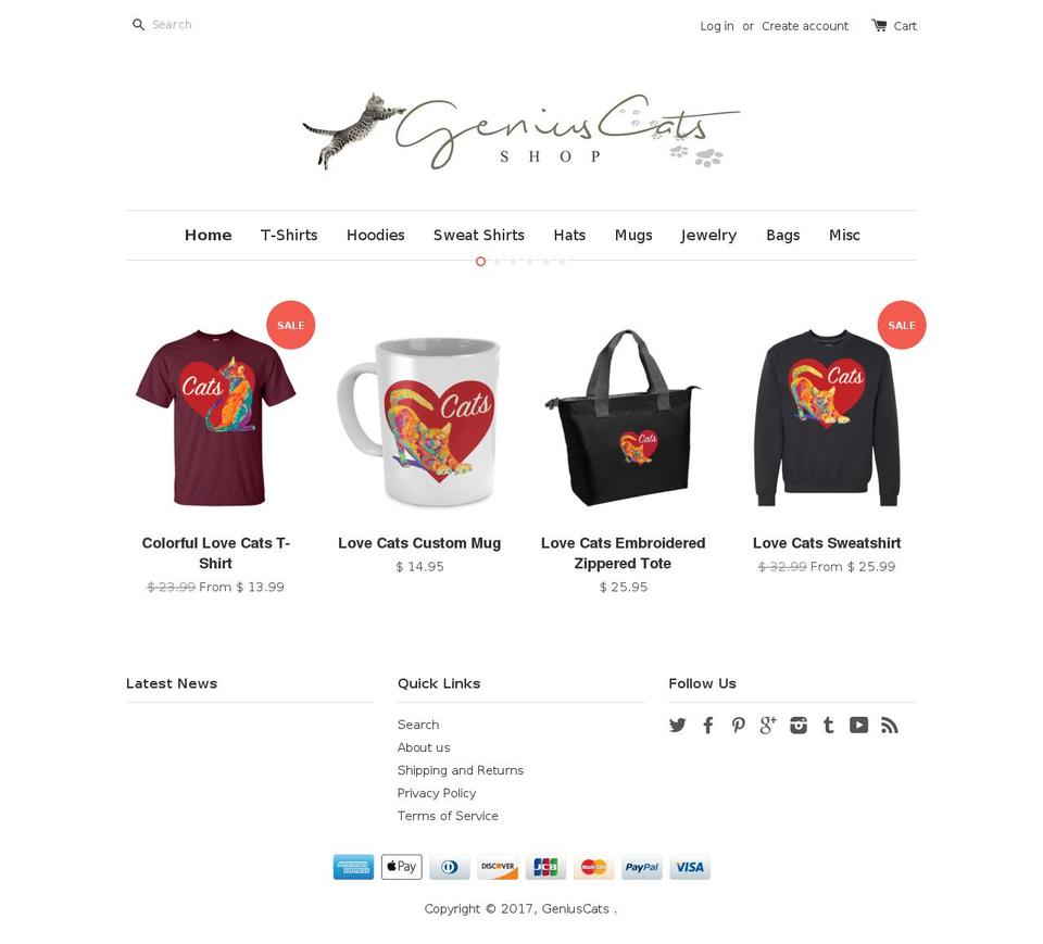 shopgeniuscats.com shopify website screenshot