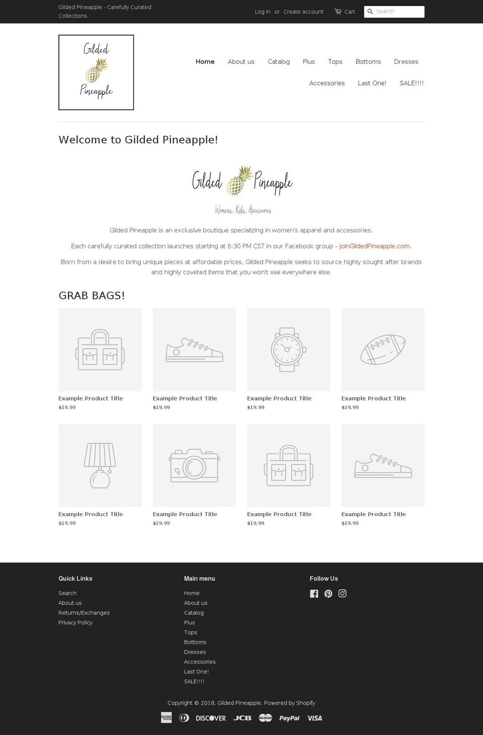 shopgildedpineapple.com shopify website screenshot
