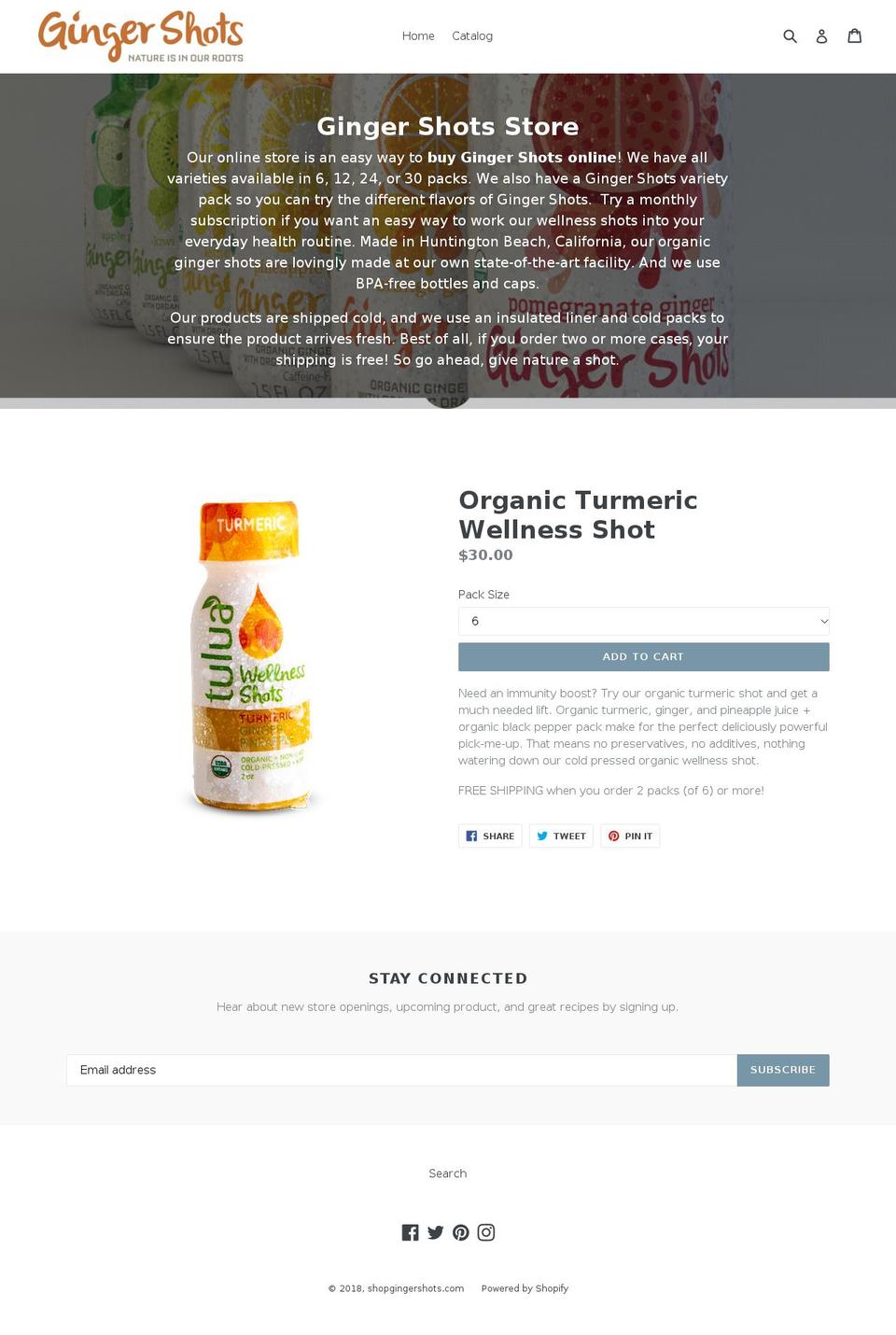 shopgingershots.com shopify website screenshot