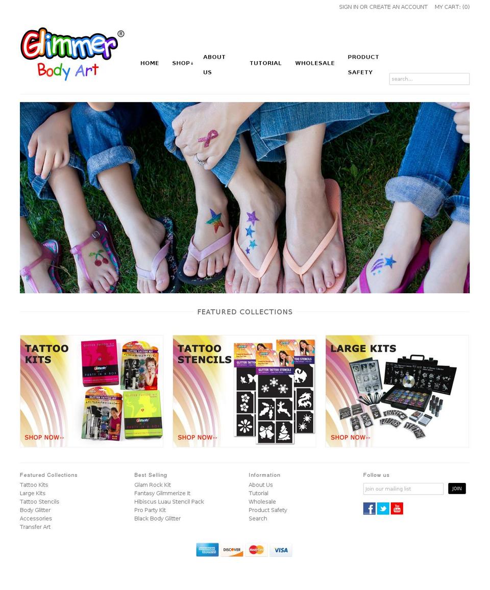 shopglimmerbodyart.com shopify website screenshot
