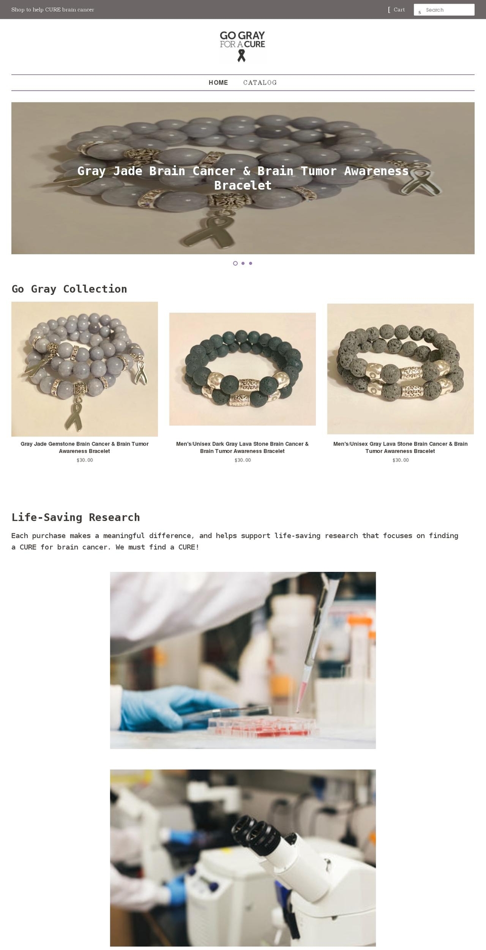 shopgograyforacure.org shopify website screenshot