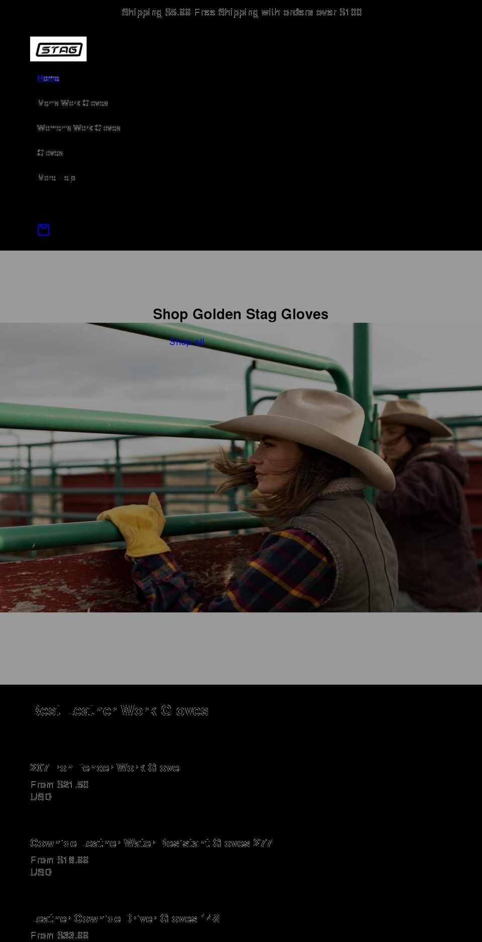 shopgoldenstagglove.com shopify website screenshot