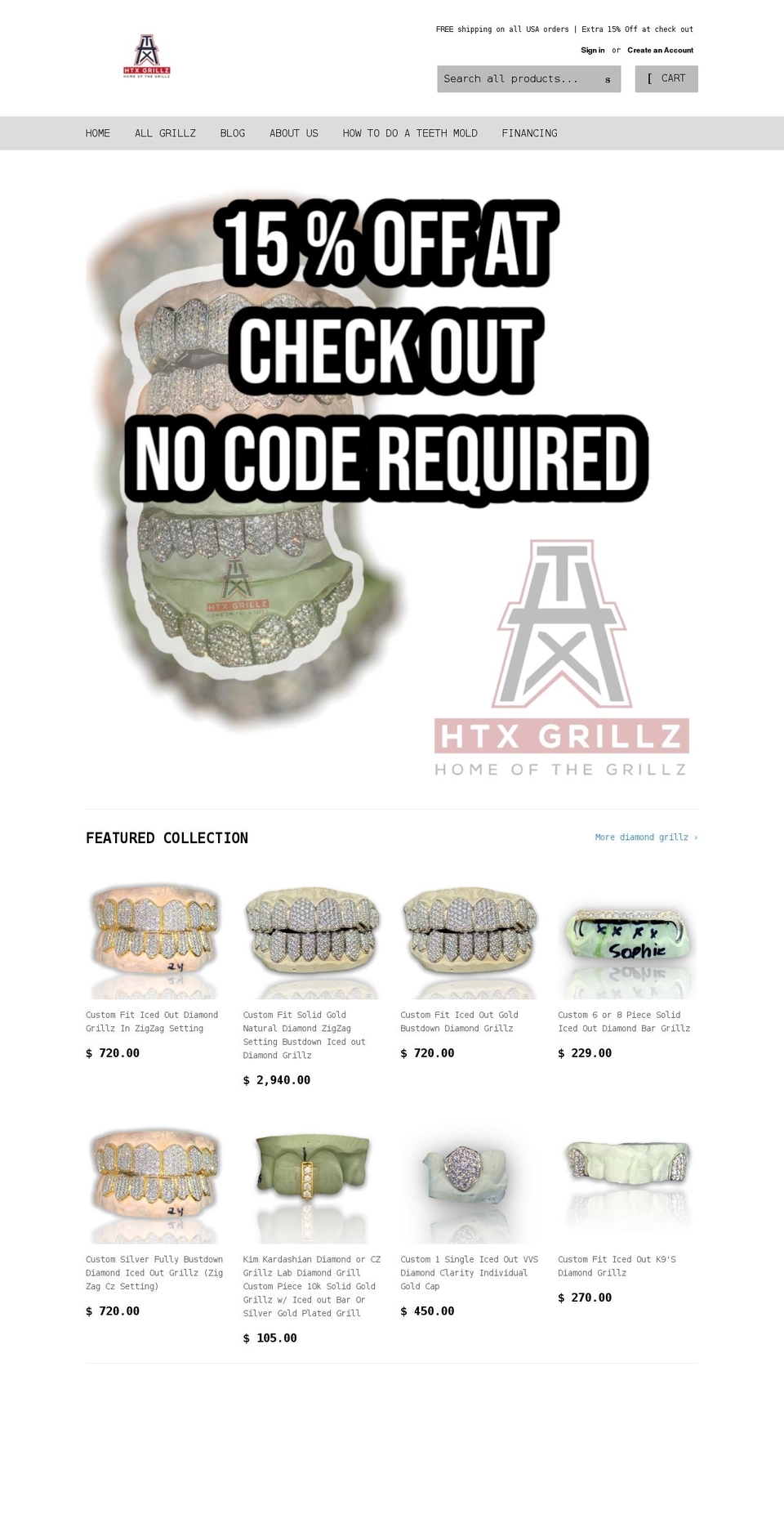shopgoldgrillz.com — Shopify storefront screenshot