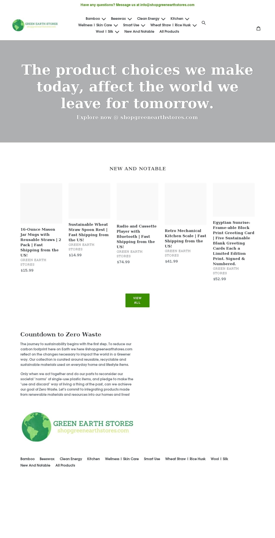 shopgreenearthstores.com shopify website screenshot