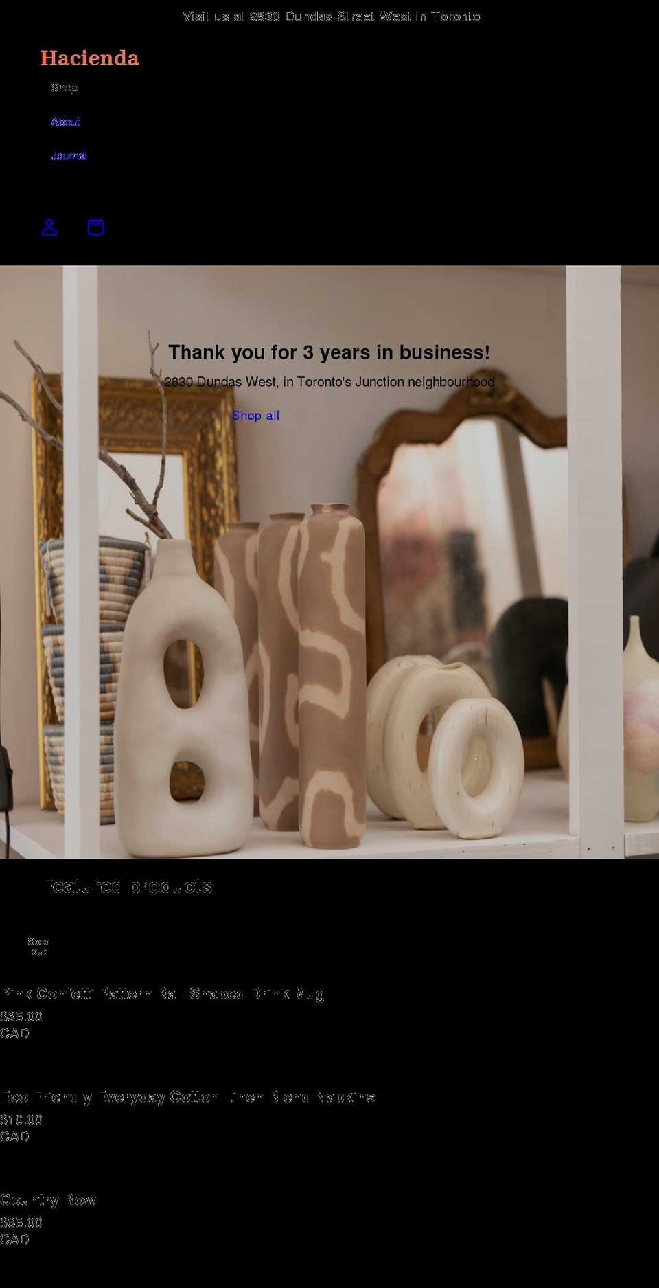 shophacienda.com shopify website screenshot