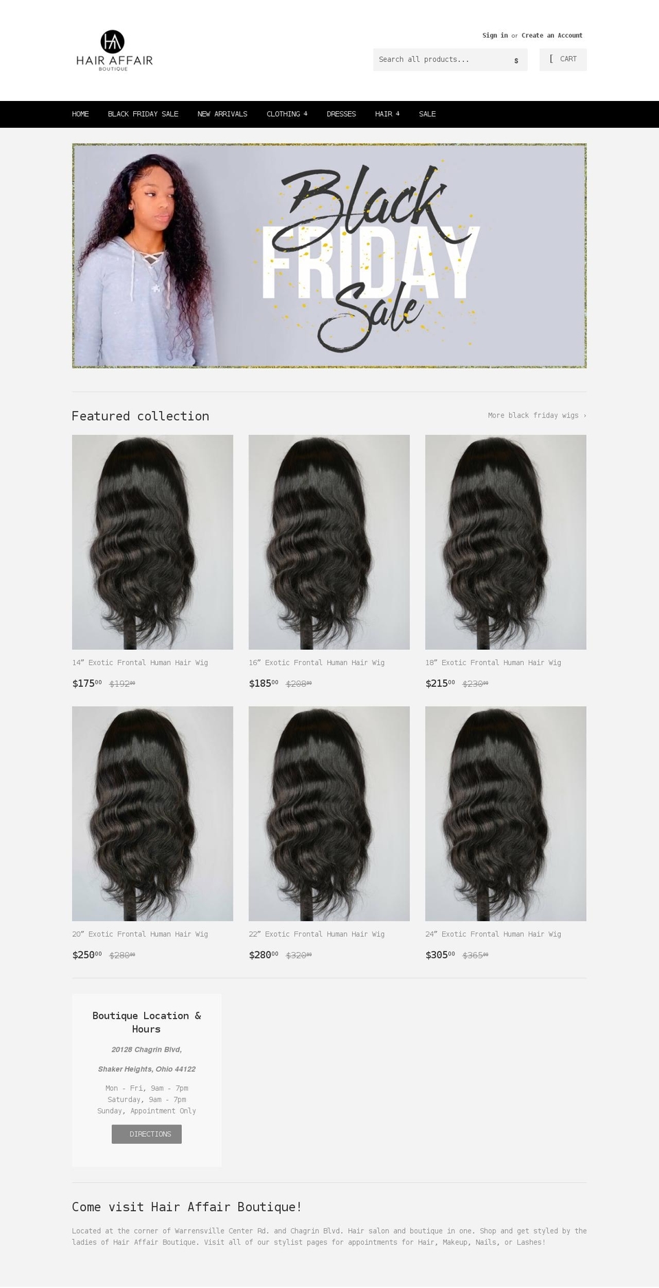 shophairaffairboutique.com shopify website screenshot