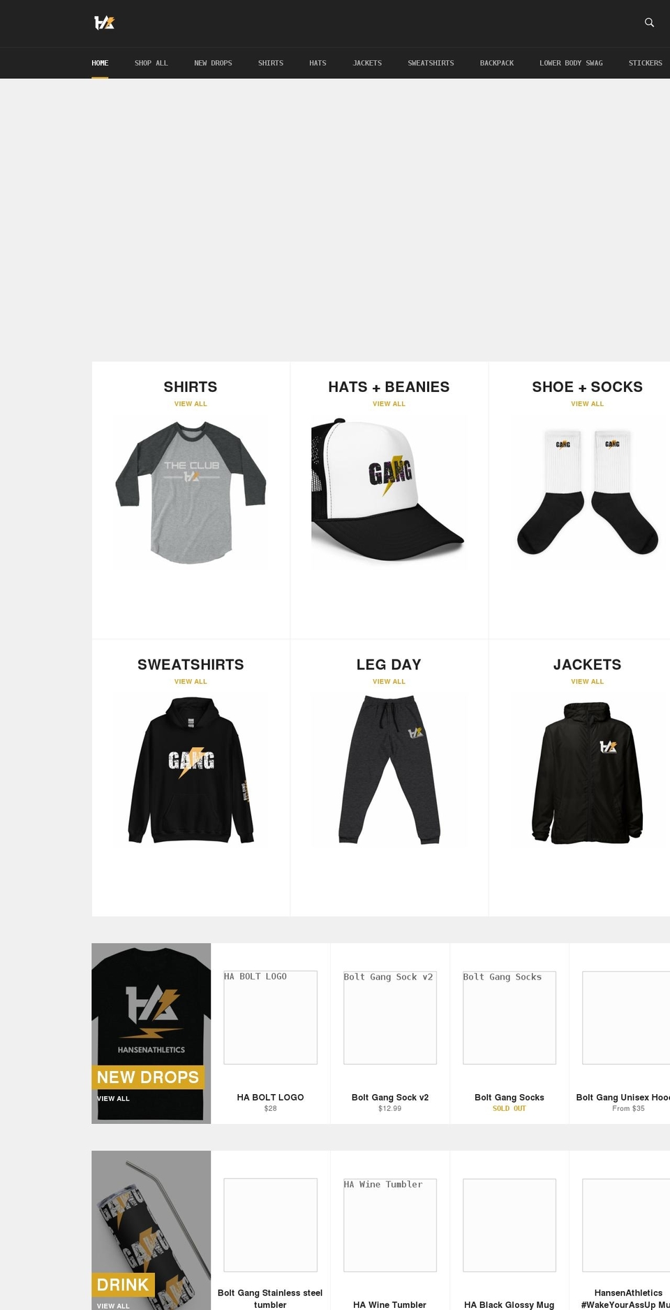 shophansenathletics.com shopify website screenshot