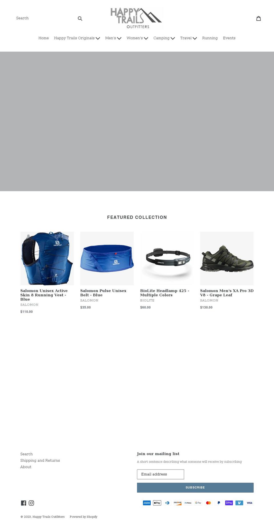shophappytrails.com shopify website screenshot