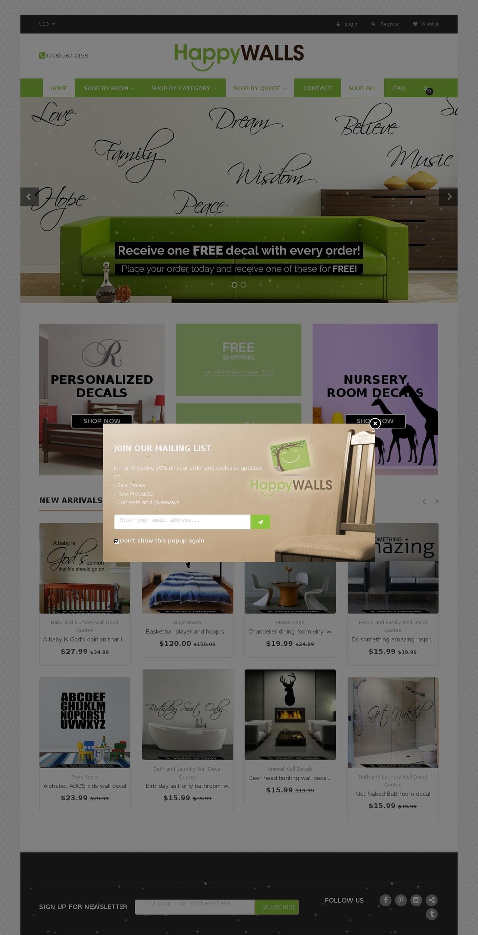 shophappywalls.com shopify website screenshot