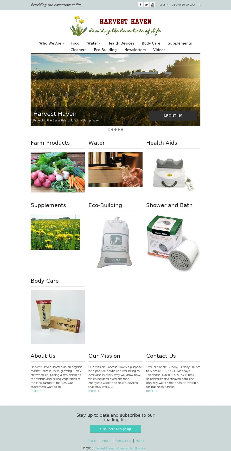 shopharvesthaven.com — Shopify storefront screenshot
