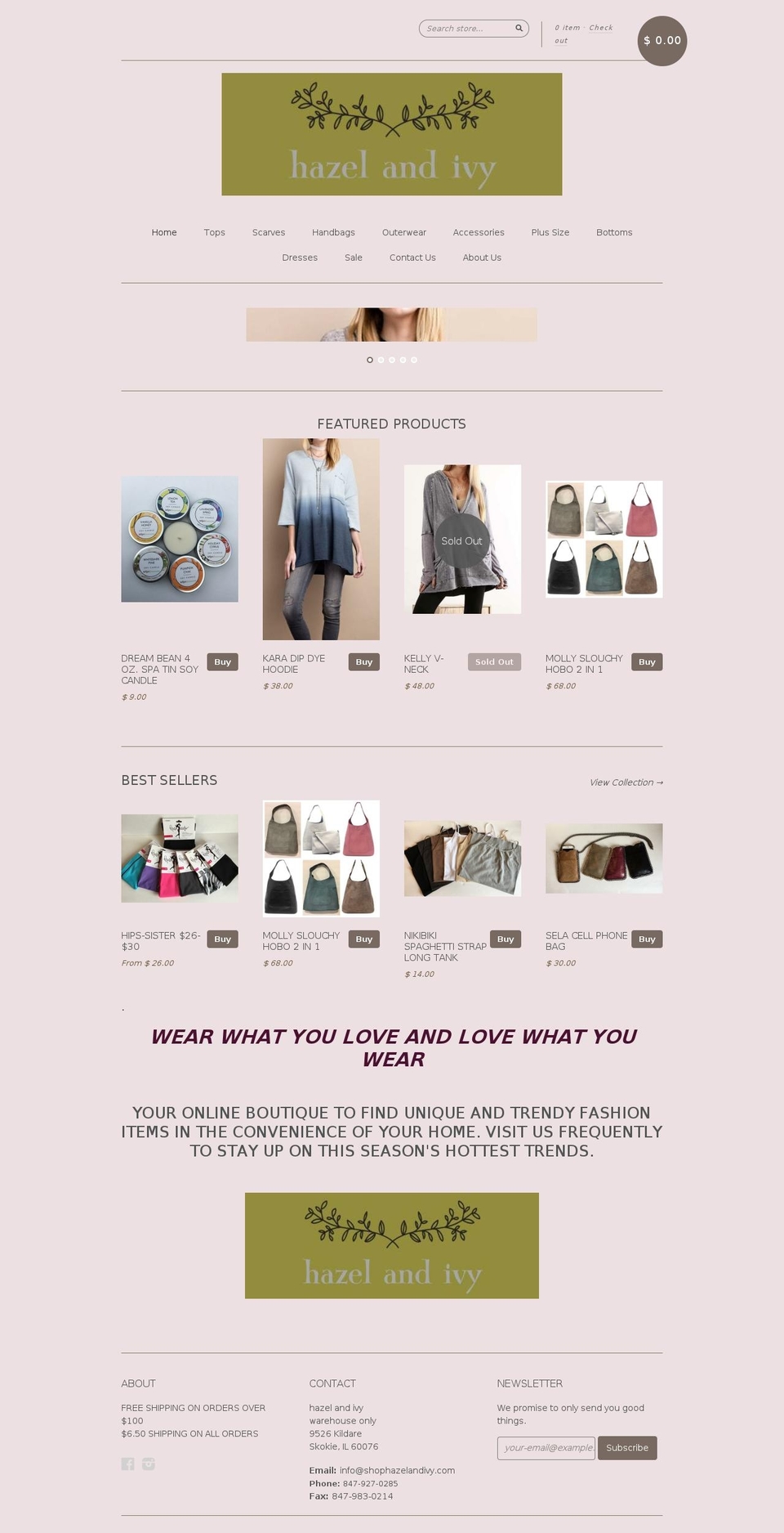shophazelandivy.com shopify website screenshot