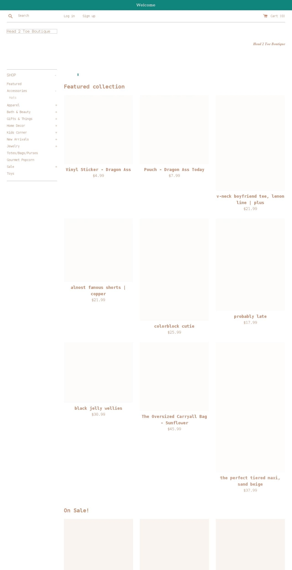 shophead2toeboutique.com shopify website screenshot