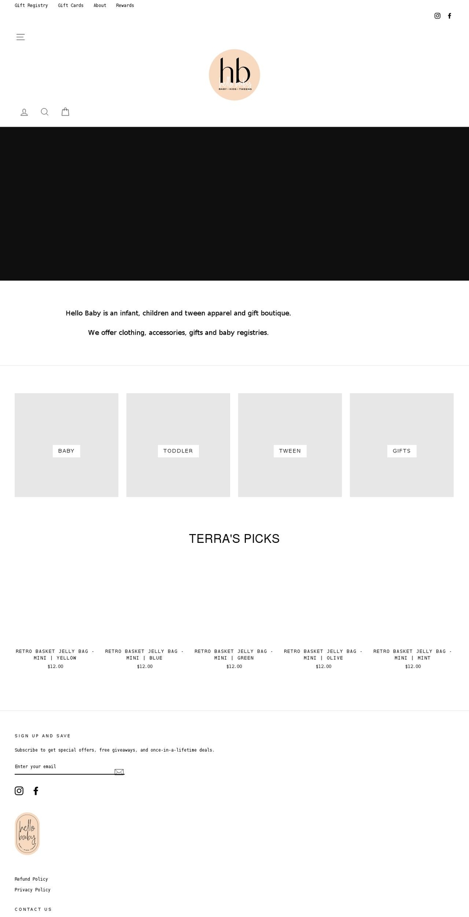 shophellobabyapparel.com shopify website screenshot