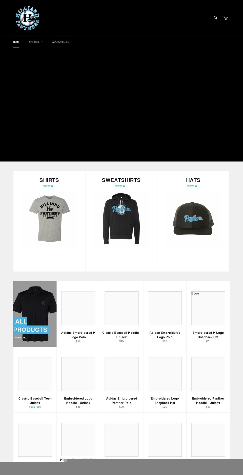 shophilliardpanthers.com shopify website screenshot