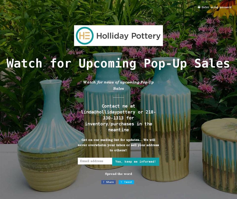 shophollidaypottery.com shopify website screenshot
