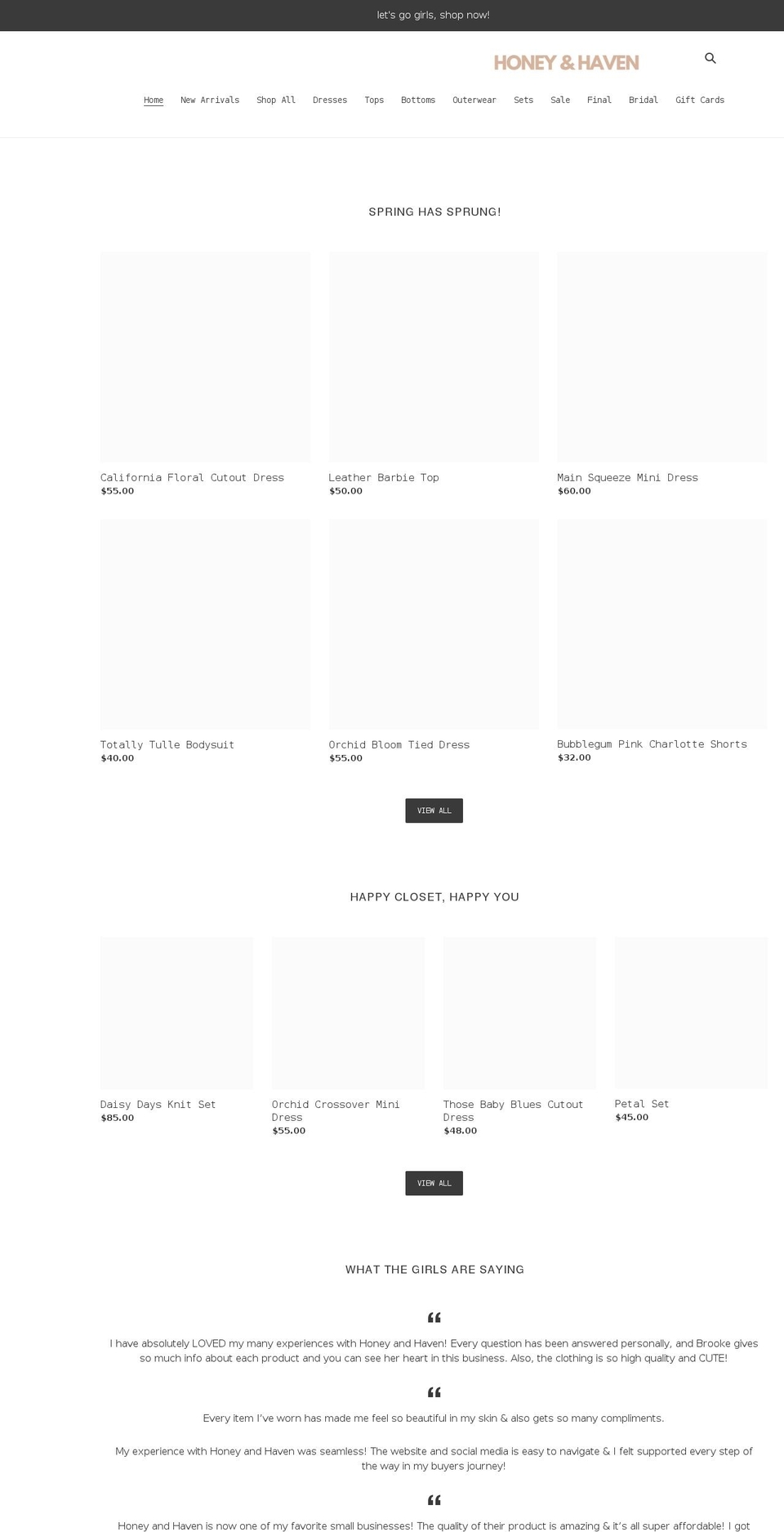 shophoneyandhaven.com shopify website screenshot