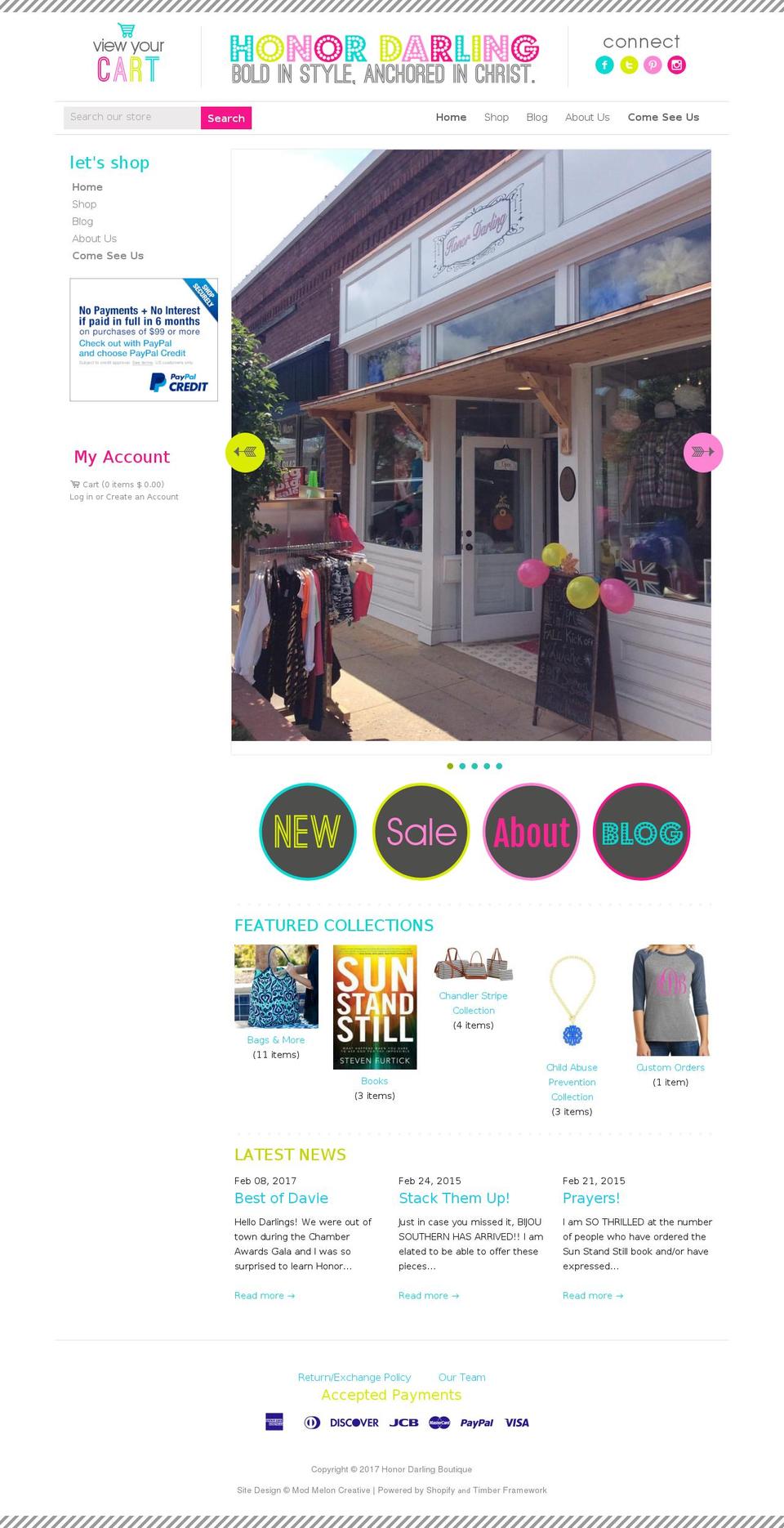 shophonordarling.com shopify website screenshot