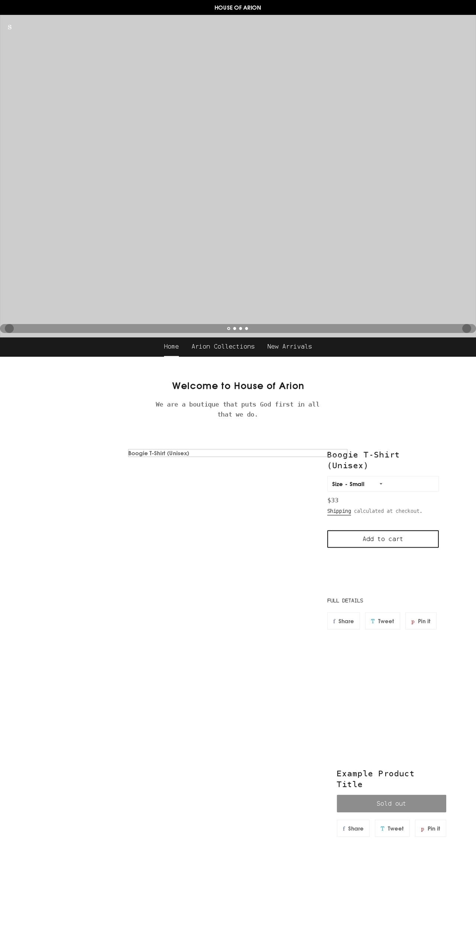 shophouseofarion.com shopify website screenshot