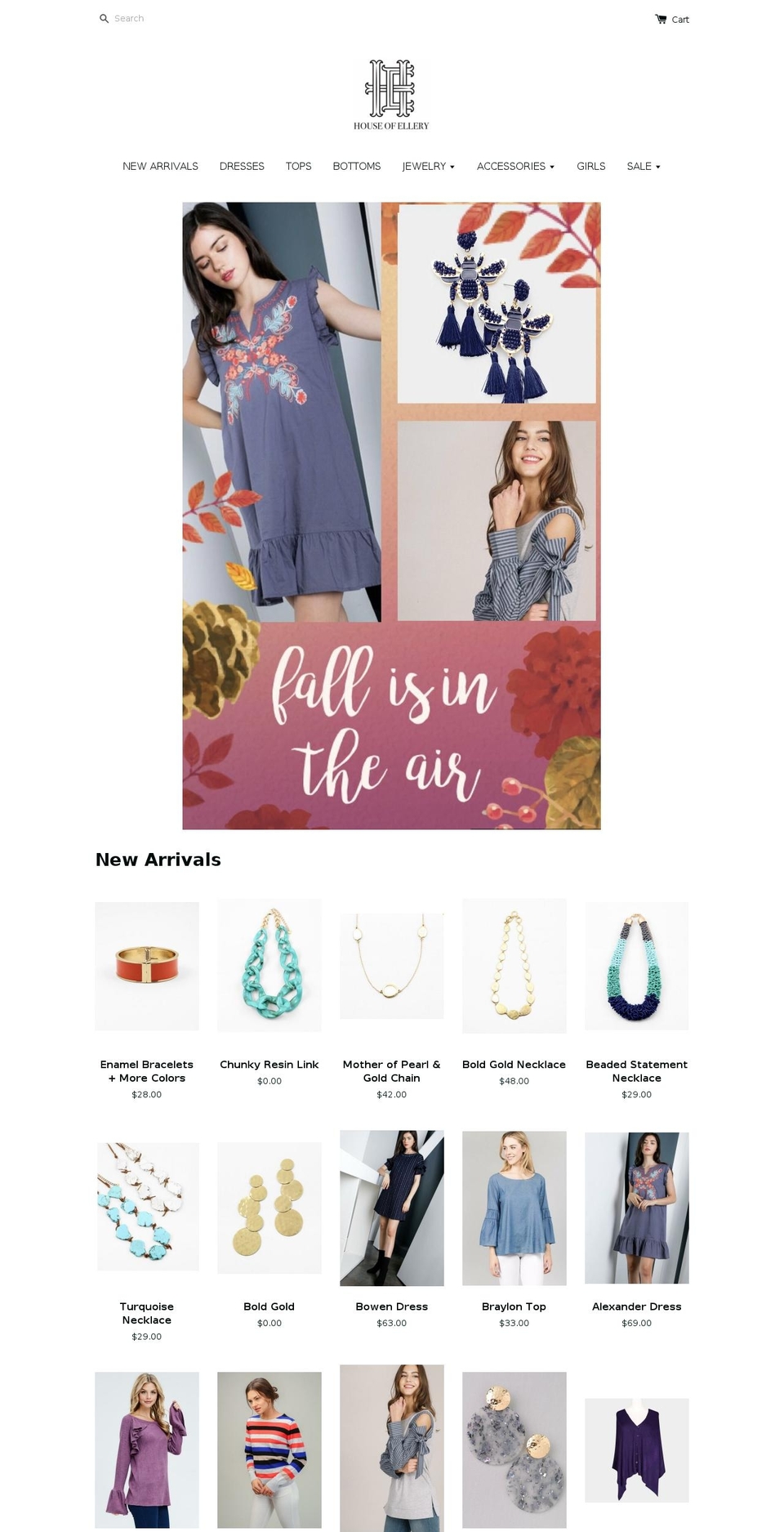 shophouseofellery.com shopify website screenshot
