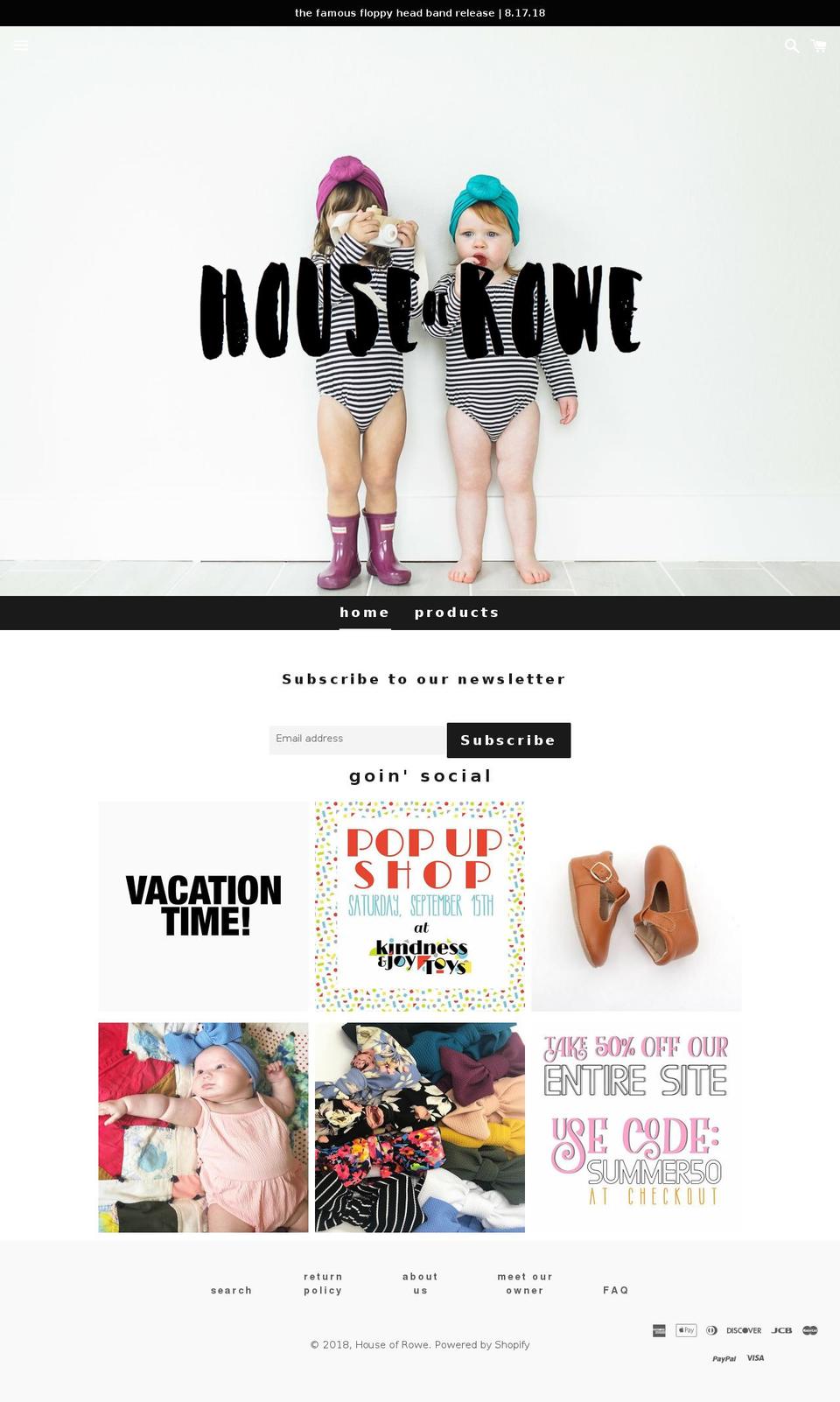 shophouseofrowe.com shopify website screenshot