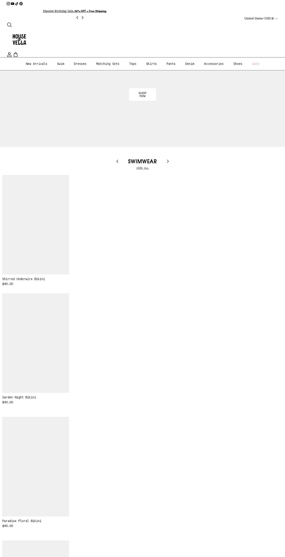 shophouseofvella.com shopify website screenshot
