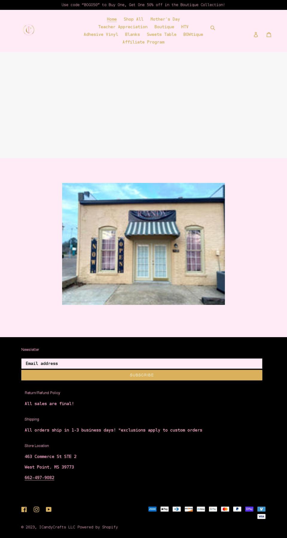 shopicandycrafts.com shopify website screenshot