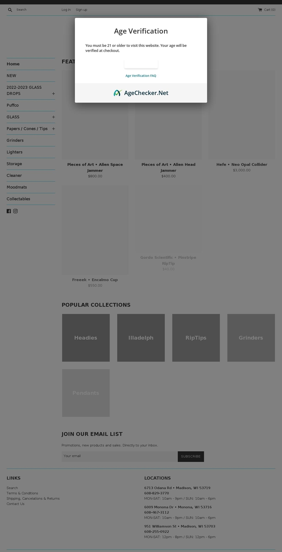 shopigniteglassandgifts.com shopify website screenshot