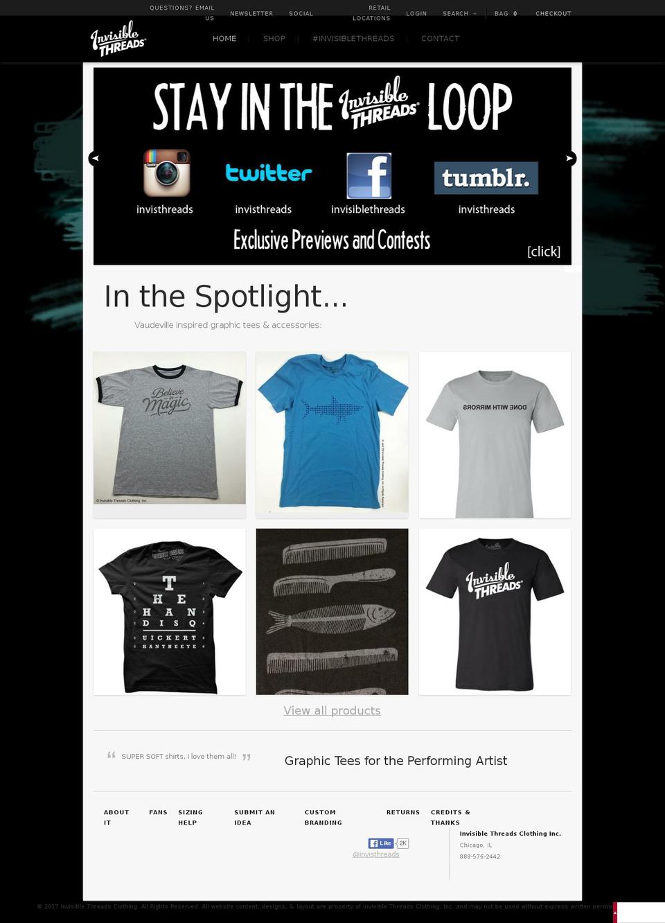 Shopaholla Indie Shopify theme site example shopinvisiblethreads.com