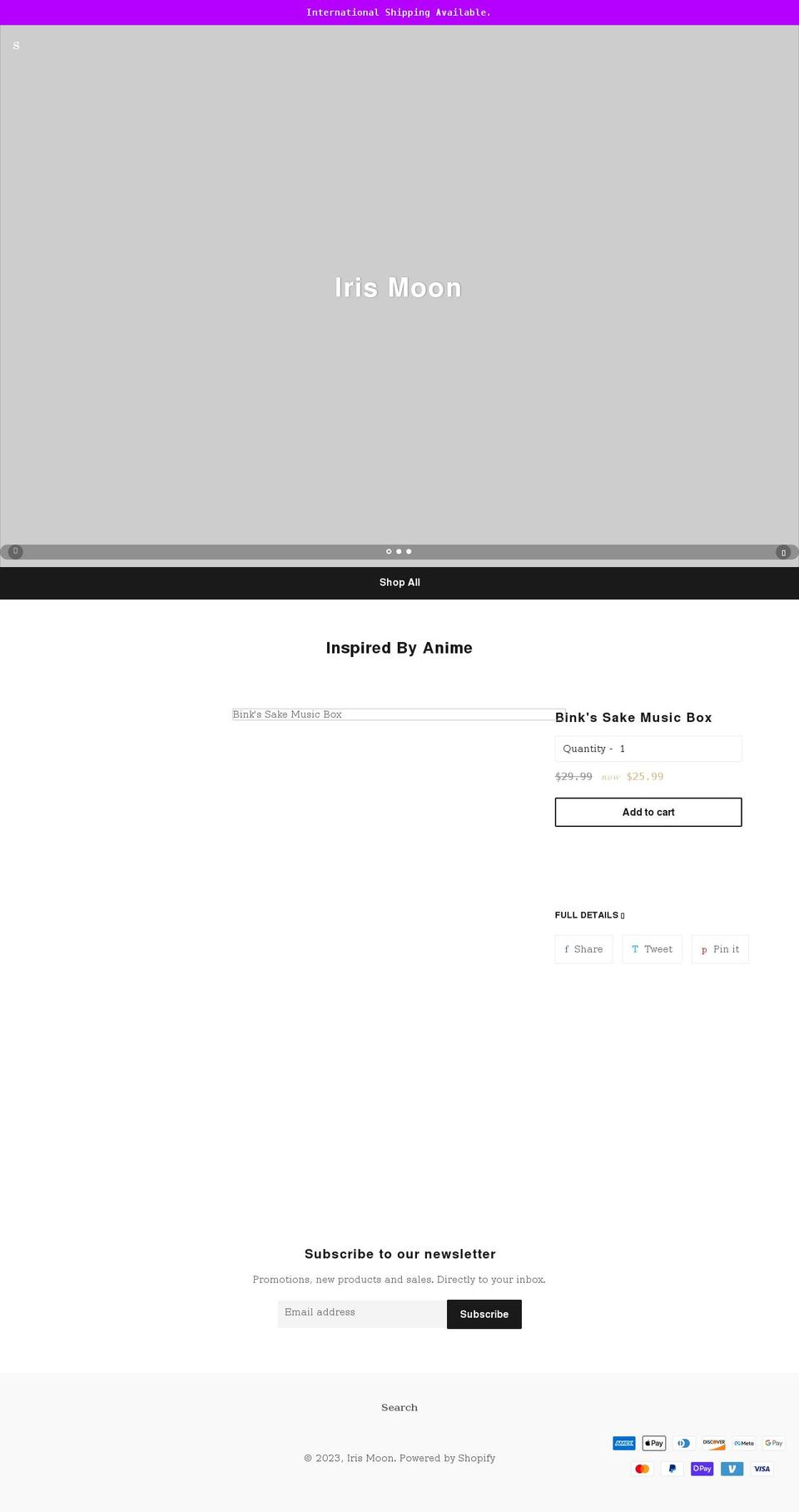 shopirismoon.com shopify website screenshot